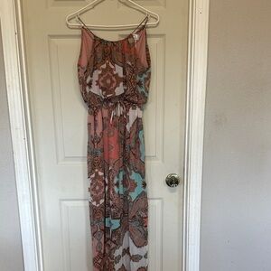 Sweet Storm Coral and Teal Maxi Dress
